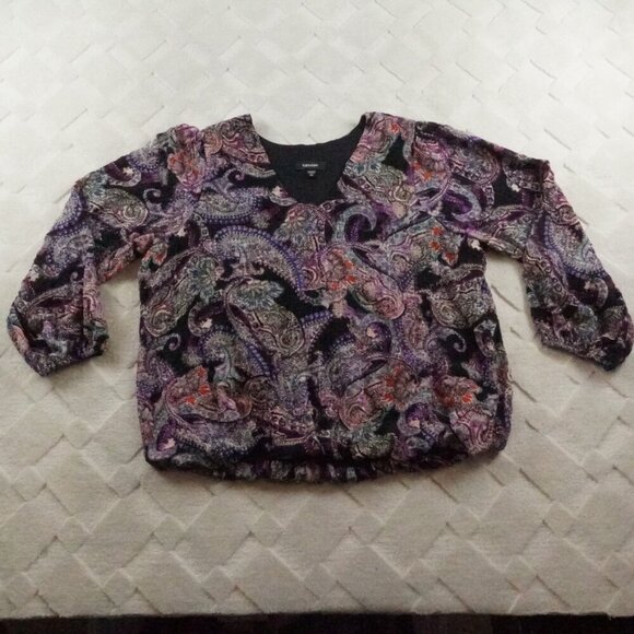 Karen Kane V-Neck Blouse Womens 2X Paisley Printed Crinkled - Picture 1 of 10